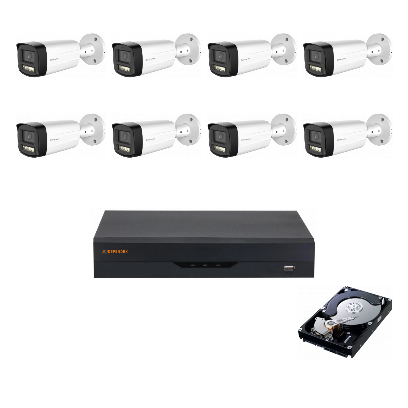 DEFENDEX HDCVI 4K Set mit 8× 8 MP Bullet-Kamera und 2 TB HDD