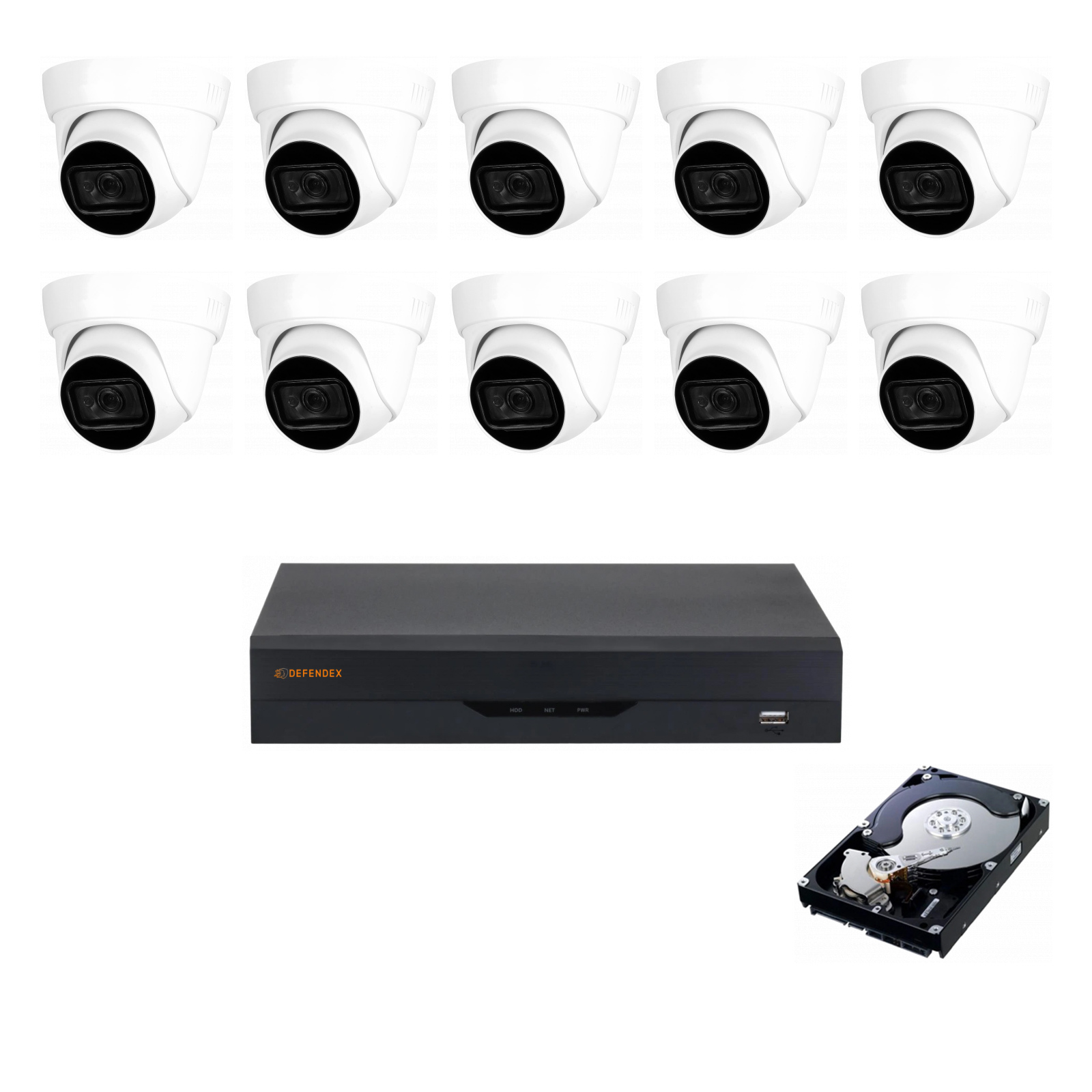 DEFENDEX HDCVI 4K Set mit 10× 8 MP Dome-Kamera und 2 TB HDD