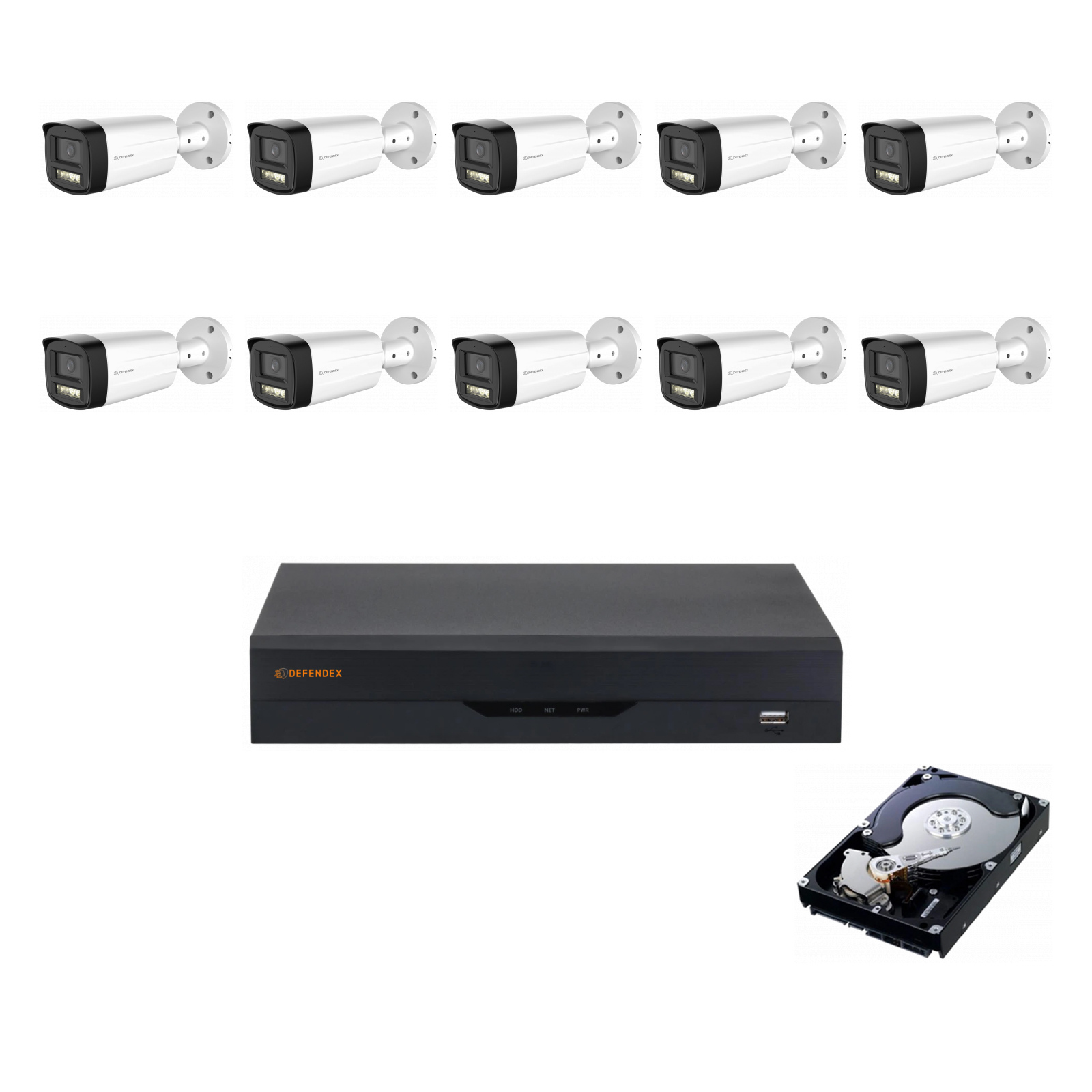 DEFENDEX HDCVI 4K Set mit 10× 8 MP Bullet-Kamera und 2 TB HDD
