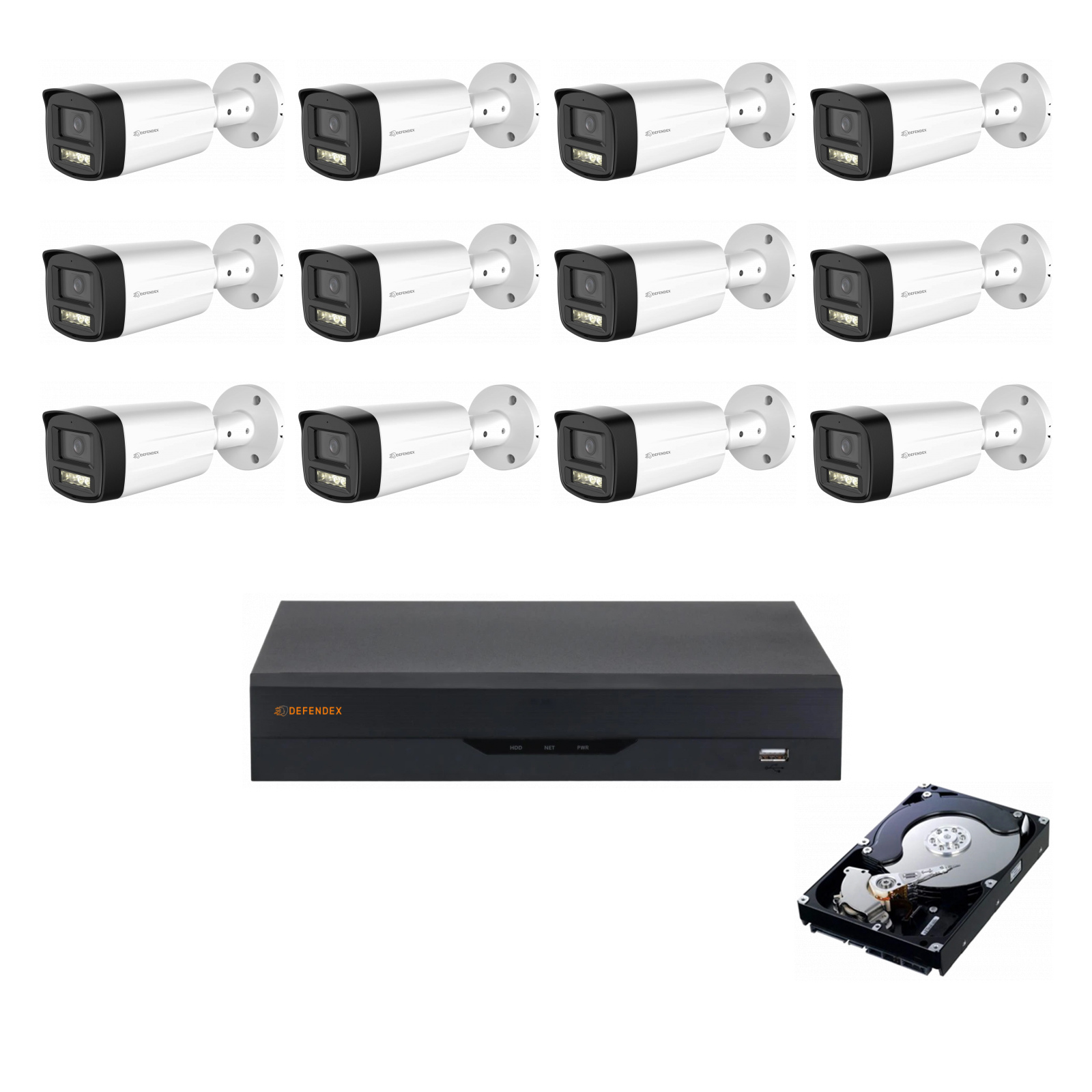 DEFENDEX HDCVI 4K Set mit 12× 8 MP Bullet-Kamera und 2 TB HDD