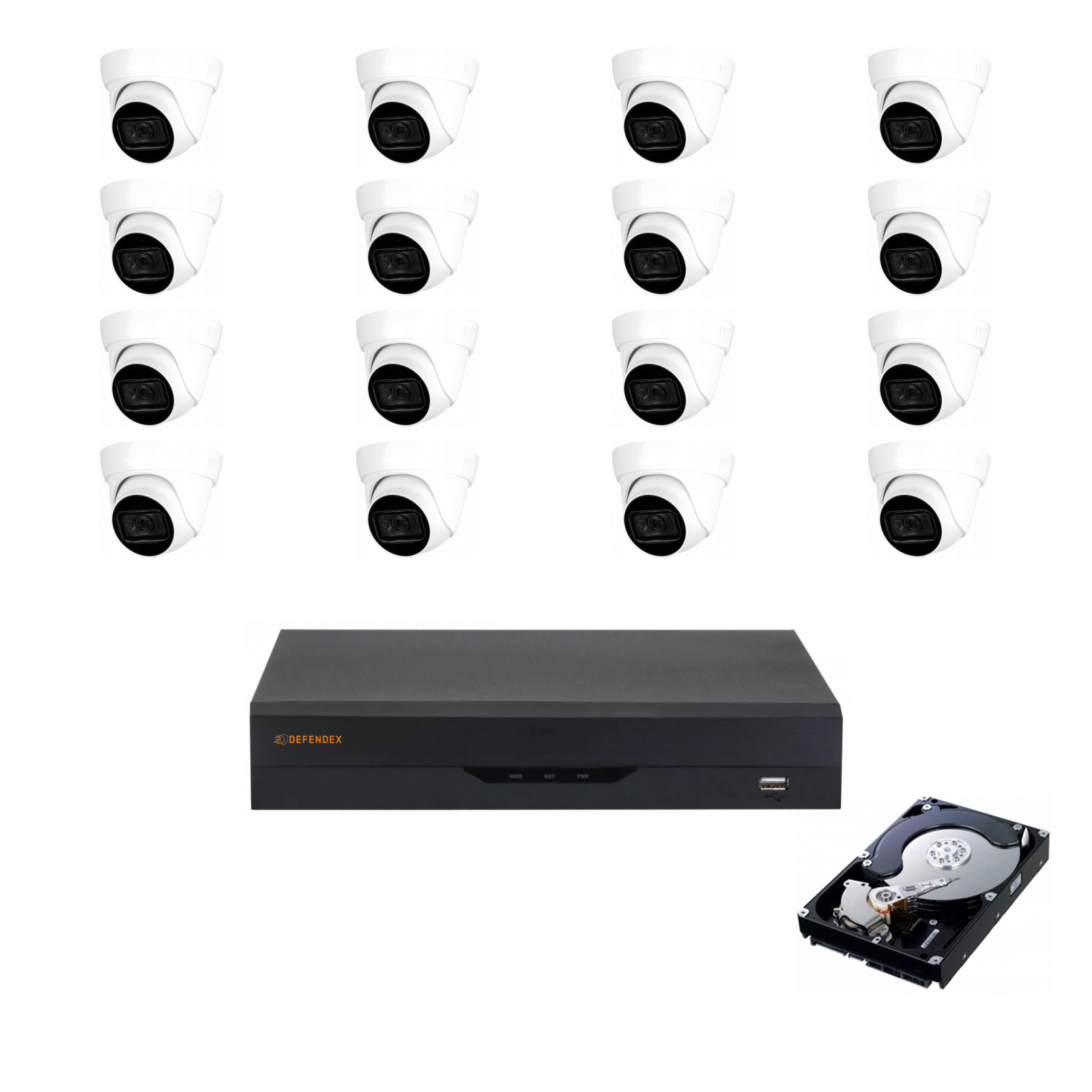 DEFENDEX HDCVI 4K Set mit 16× 8 MP Dome-Kamera und 2 TB HDD