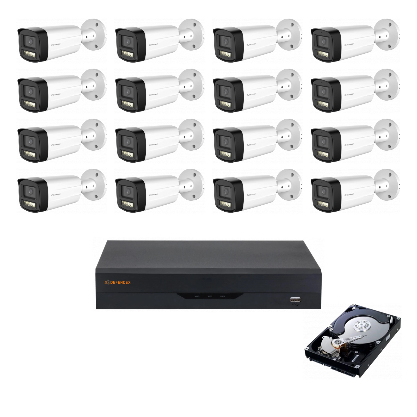 DEFENDEX HDCVI 4K Set mit 16× 8 MP Bullet-Kamera und 2 TB HDD