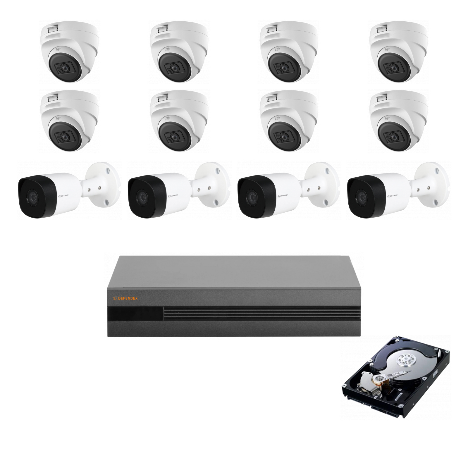 DEFENDEX HDCVI Komplettset | 12× 2 MP | 8 Dome + 4 Bullet | 4 TB