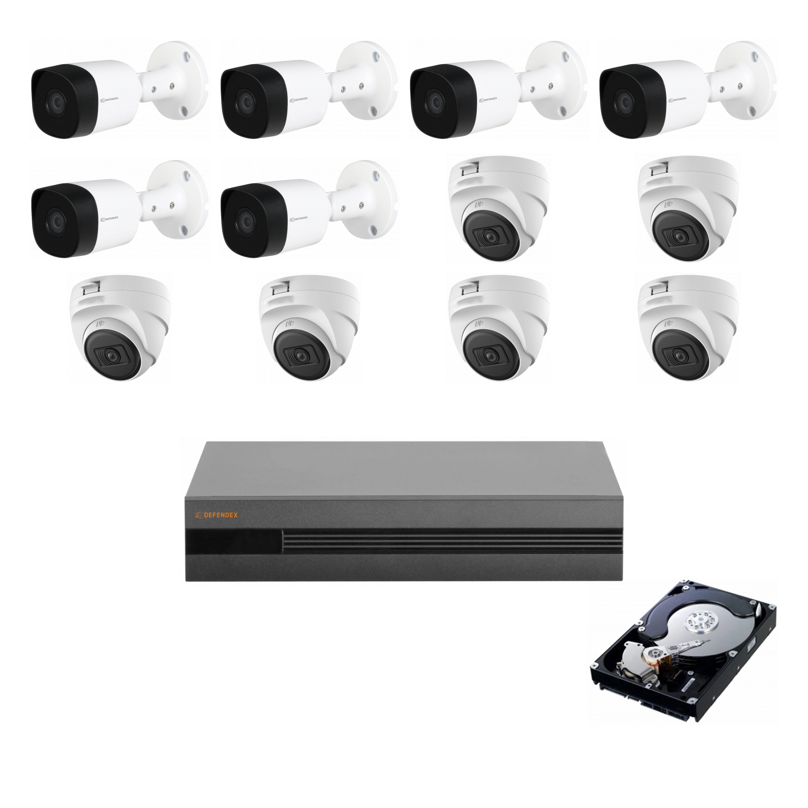 DEFENDEX HDCVI Komplettset | 12× 2 MP Mix | 6 Bullet + 6 Dome | 4 TB
