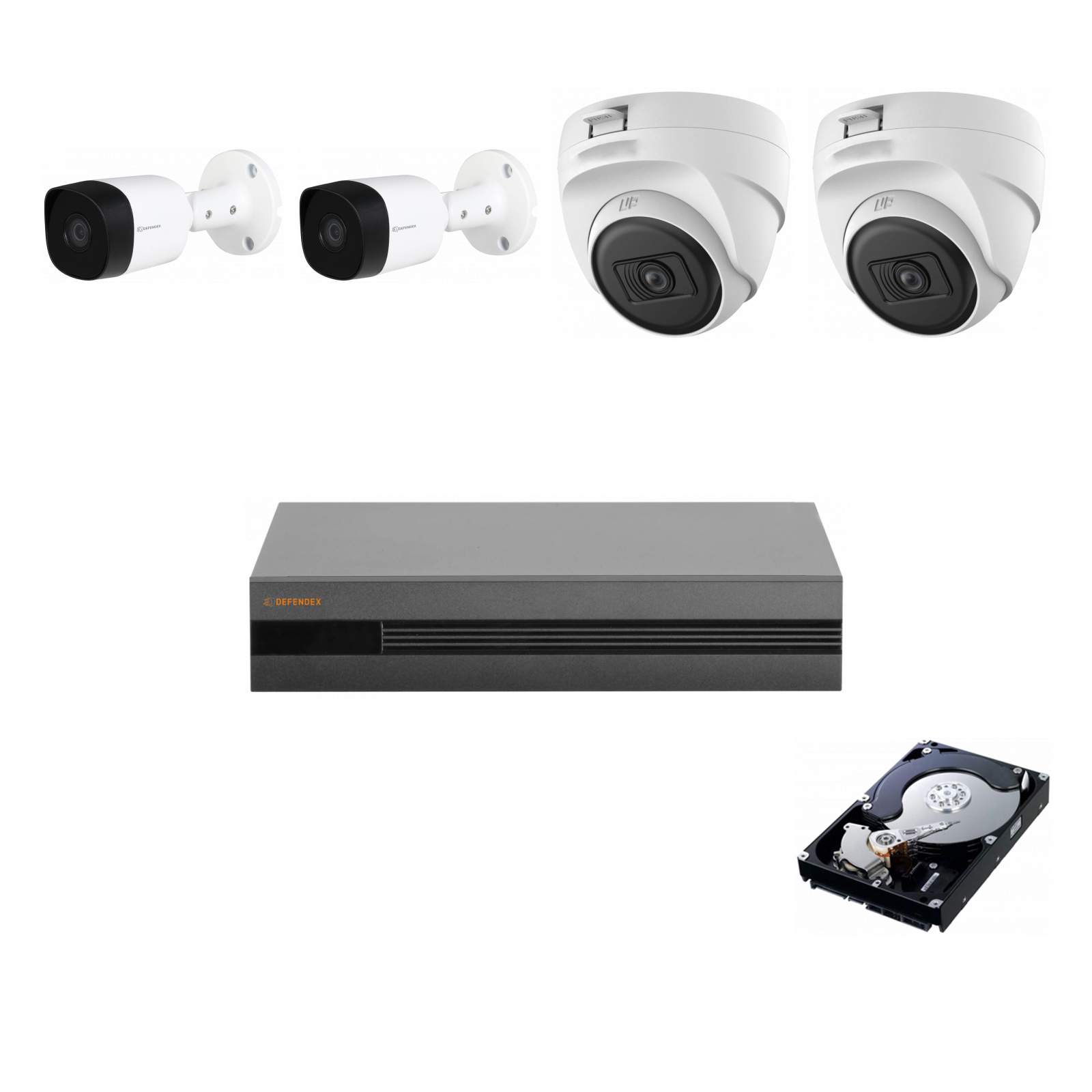 DEFENDEX HDCVI Komplettset | 2× Bullet + 2× Dome | 2 MP | 1 TB