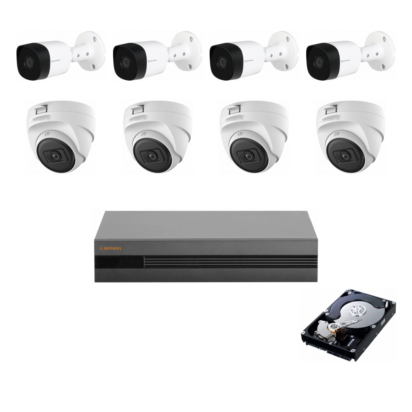 DEFENDEX HDCVI Komplettset | 8× 2 MP Mix | 4 Bullet + 4 Dome | 2 TB