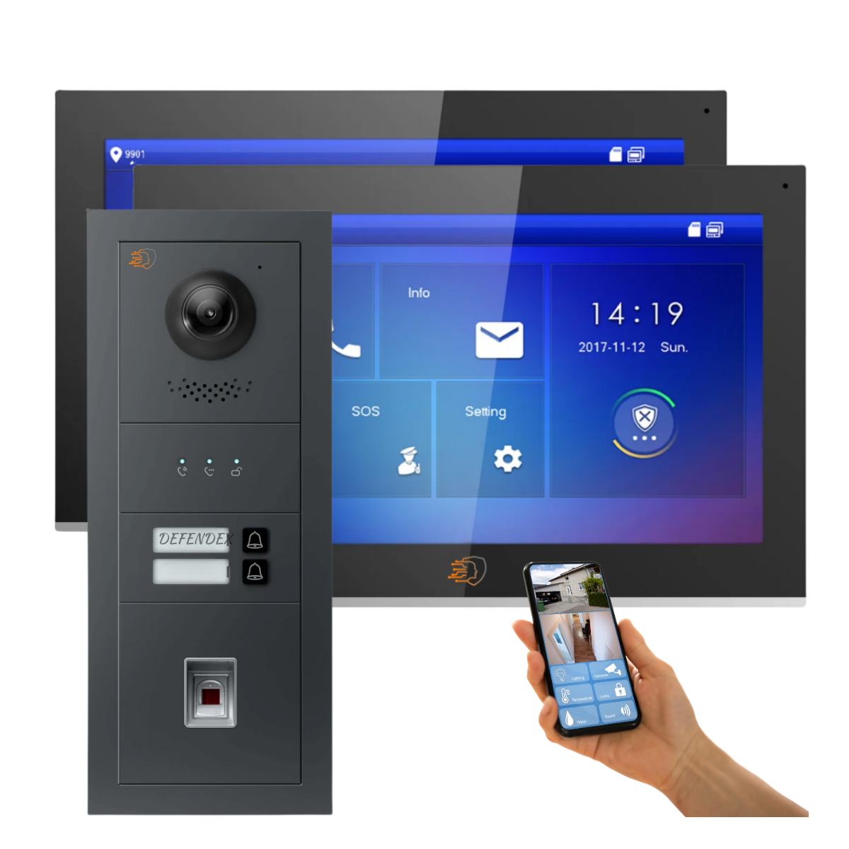 Defendex Video-Türsprechanlage mit Fingerprint für Zweifamilienhaus