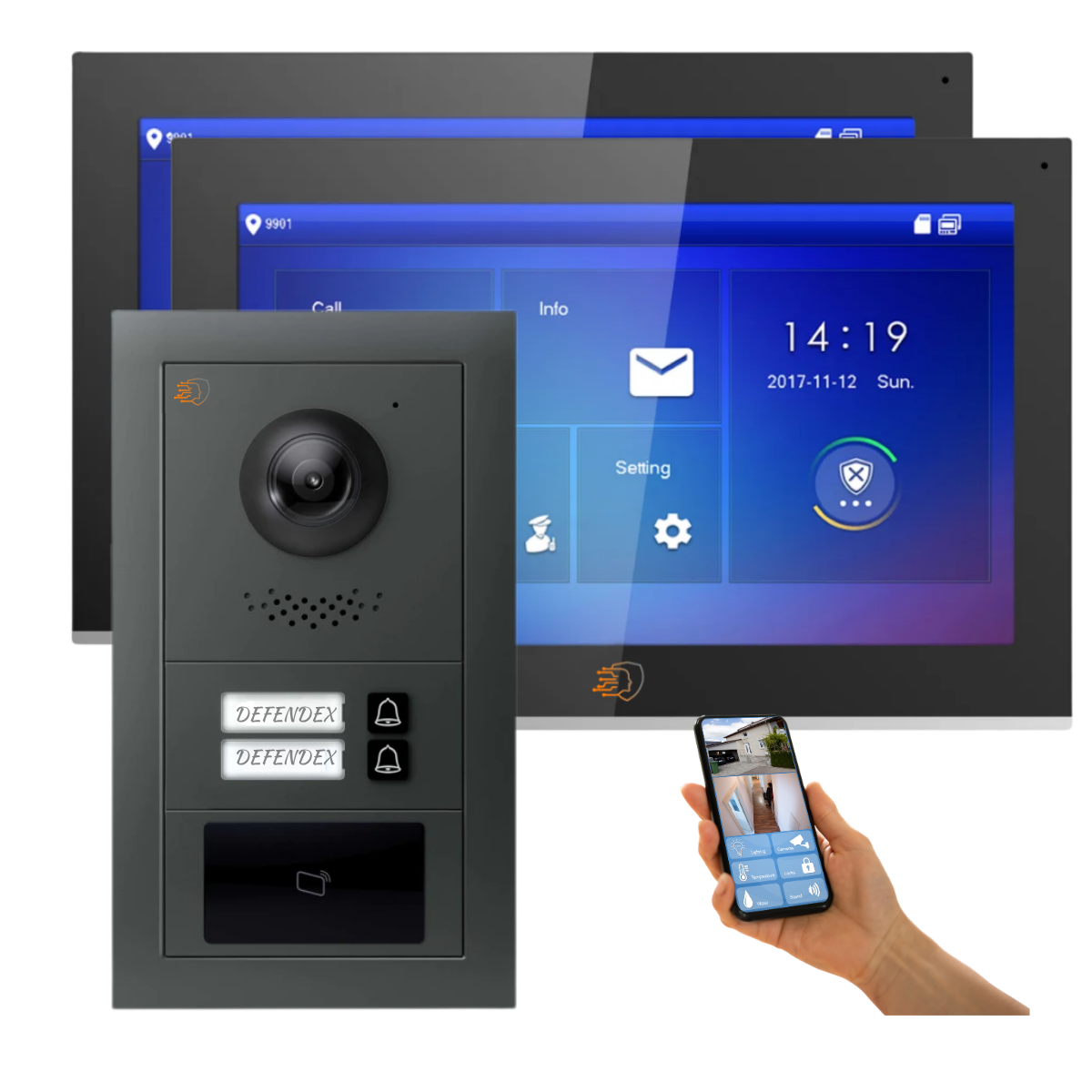 Defendex RFID Türsprechanlage Antrazit | 2-Familienhaus | 2x10"