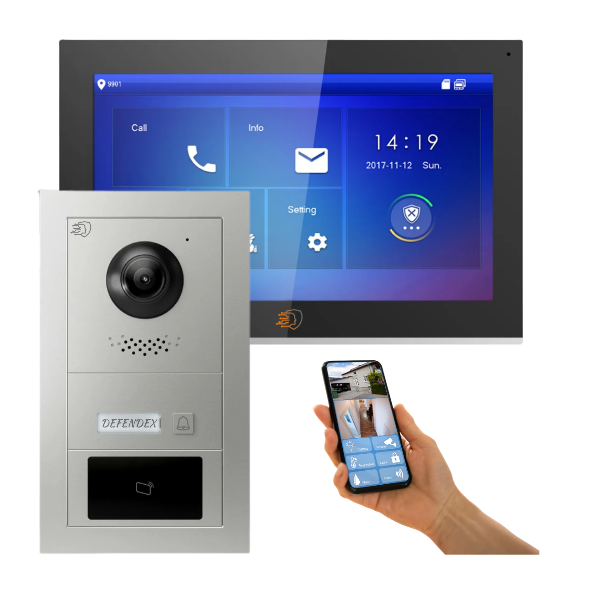 Defendex Premium Video-Türsprechanlage für 1-Familienhaus mit RFID und 10 Zoll Monitor