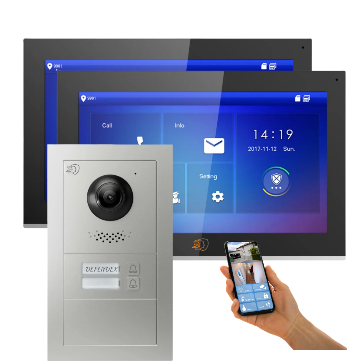 Defendex IP Video-Türsprechanlage Set für 2-Familienhaus mit zwei 10 Zoll Monitoren